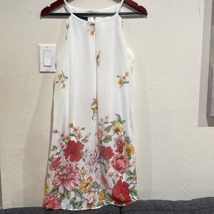 White sleeveless floral dress